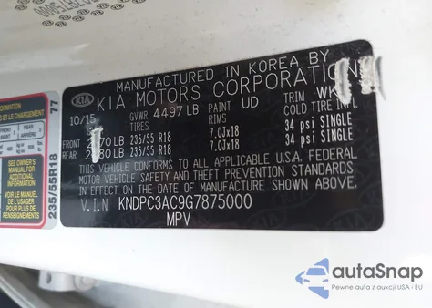 2016 Kia Sportage Ex from USA, damaged, VIN KNDPC3AC9G7875000